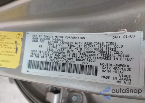 2003 Lexus Rx 300 z USA, uszkodzony, nr VIN JTJGF10U730164353